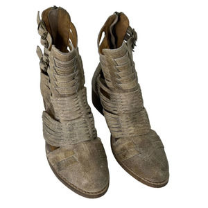 Diba True Boots Cream Vino Time Leather Ankle Boot Strappy Size